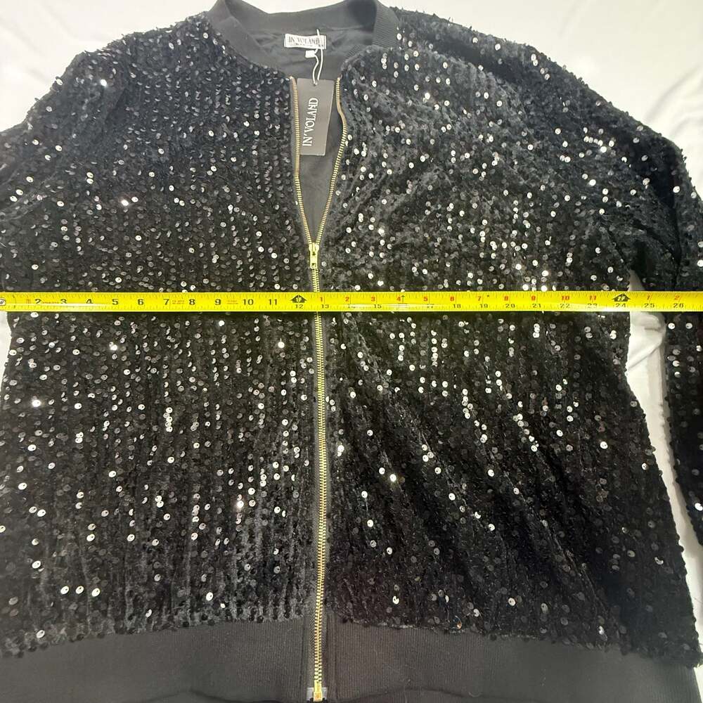 IN'VOLAND Women's Plus Size Sequin Bomber Jacket Black 20W - Picture 6 of 9